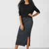 Metallic Ribbed Midi Skirt -Women Clothing Sale 006574 2809 01