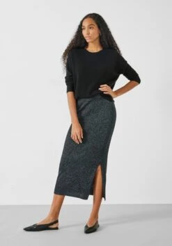 Metallic Ribbed Midi Skirt