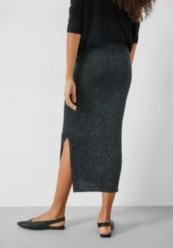Metallic Ribbed Midi Skirt -Women Clothing Sale 006574 2809 03