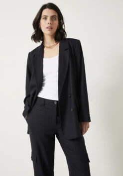 Double Breasted Pinstripe Wool Blend Blazer -Women Clothing Sale 009383 1659 03