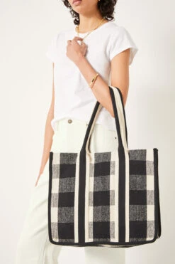 Gigi Check Textile Tote Bag -Women Clothing Sale 009414 0456 03