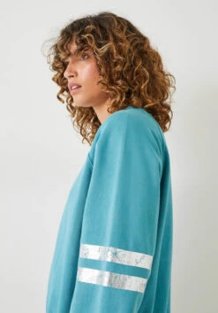 Metallic Stripe Relaxed Sweatshirt -Women Clothing Sale 009771 1812 04